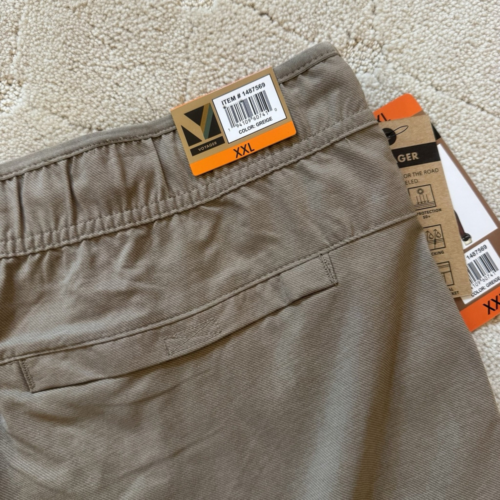 NWT VOYAGER Men's Sz:XXL 50+ UV Protection Stretch Travel Shorts Pull on Khaki - Picture 9 of 9